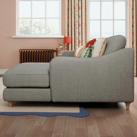 Corner Chaise with Curved Arms - Grey, Faux Linen