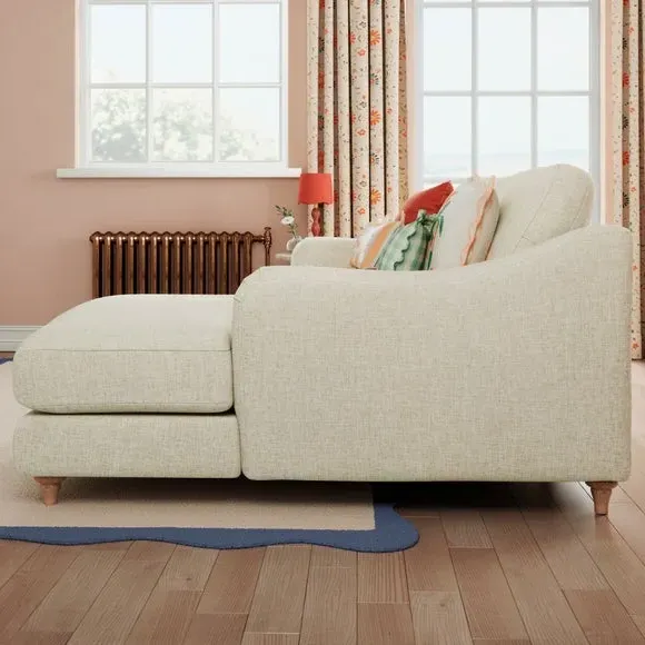 Corner Chaise with Curved Arms - Natural, Faux Linen