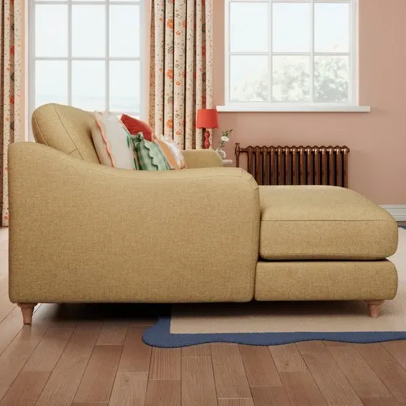 Corner Chaise with Curved Arms - Ochre, Faux Linen