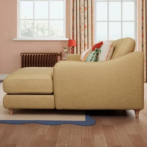 Corner Chaise with Curved Arms - Ochre, Faux Linen