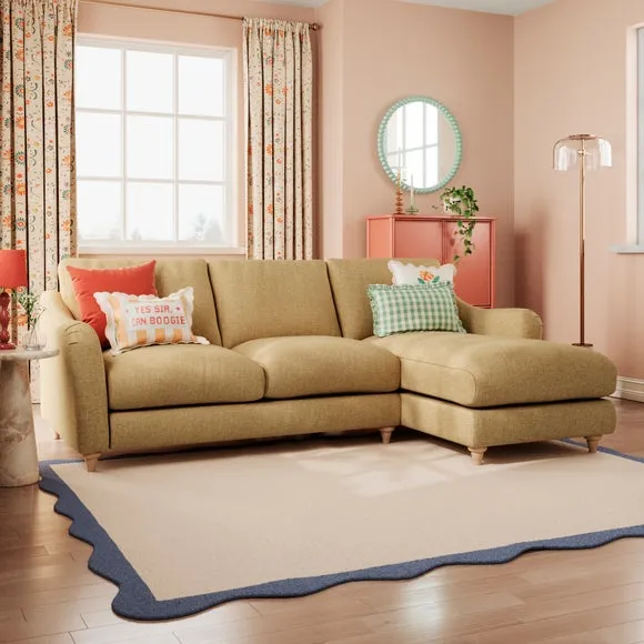 Corner Chaise with Curved Arms - Ochre, Faux Linen