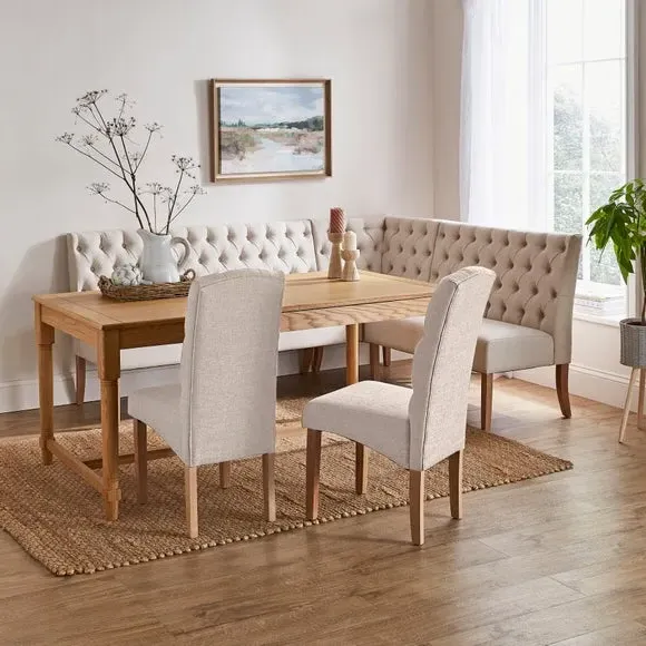 Corner Dining Bench with Backrest - Natural