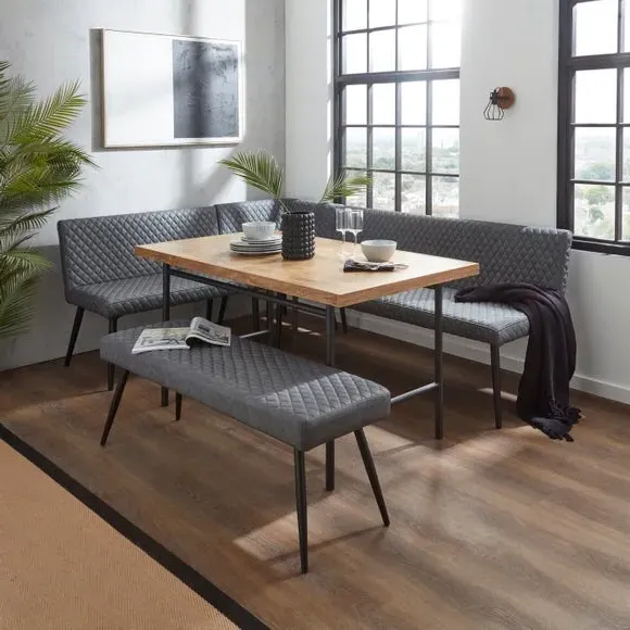 Corner Dining Bench with Diamond Stitch - Grey