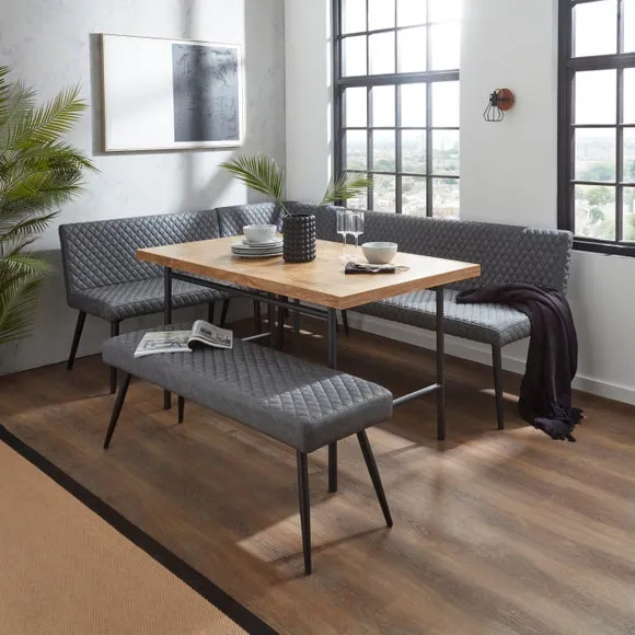 Corner Dining Bench with Diamond Stitch - Grey