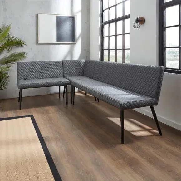 Corner Dining Bench with Diamond Stitch - Grey image