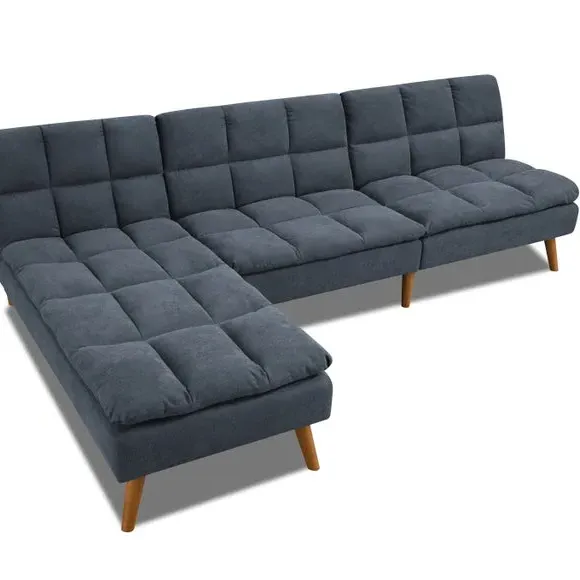 Corner Double Sofa Bed with Chaise - Blue, Fabric