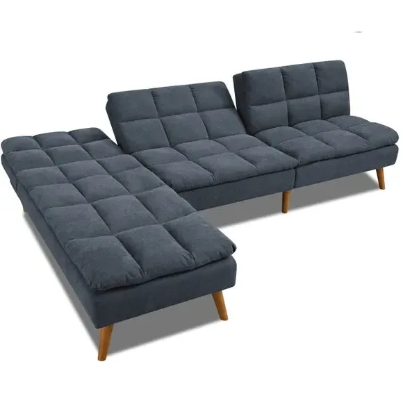 Corner Double Sofa Bed with Chaise - Blue, Fabric
