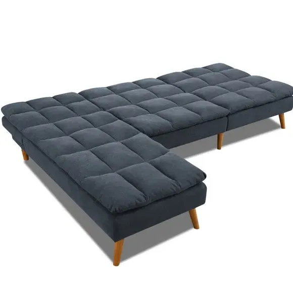 Corner Double Sofa Bed with Chaise - Blue, Fabric