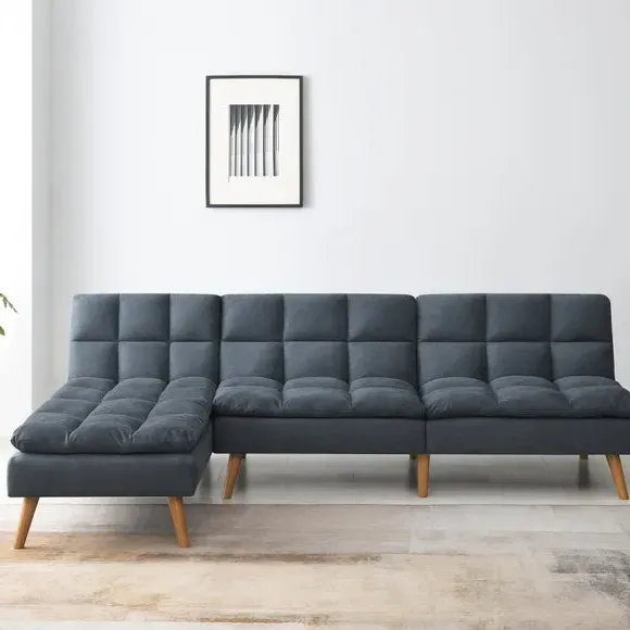 Corner Double Sofa Bed with Chaise - Blue, Fabric