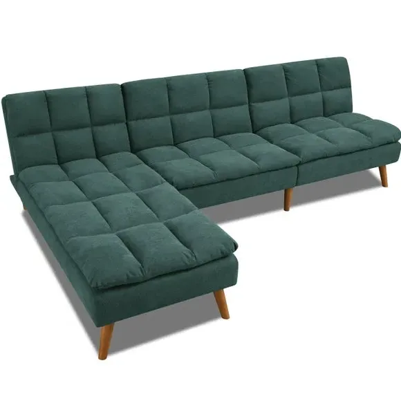 Corner Double Sofa Bed with Chaise - Emerald, Fabric
