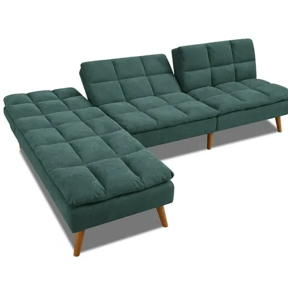 Corner Double Sofa Bed with Chaise - Emerald, Fabric