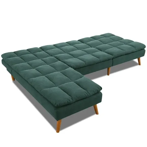 Corner Double Sofa Bed with Chaise - Emerald, Fabric