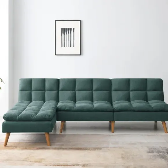 Corner Double Sofa Bed with Chaise - Emerald, Fabric