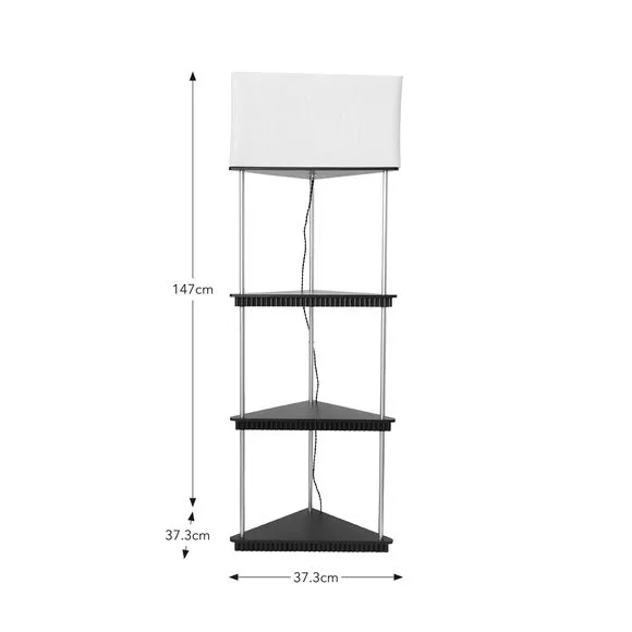 Corner Floor Lamp with Shelves - Black