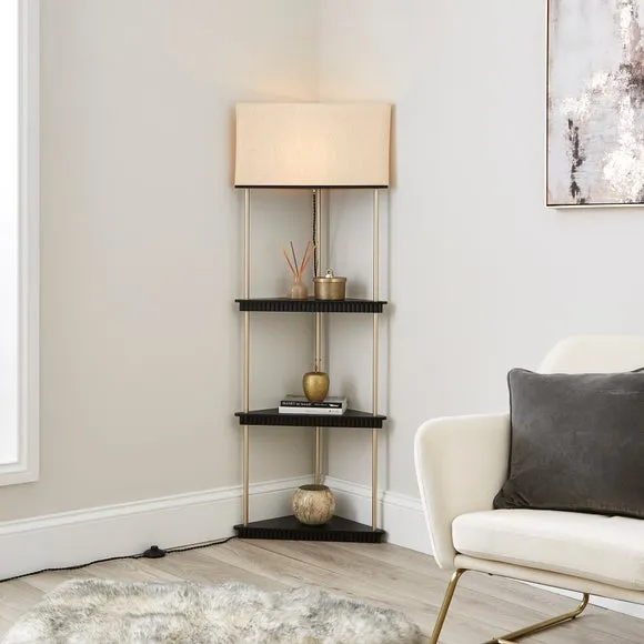 Corner Floor Lamp with Shelves - Black image