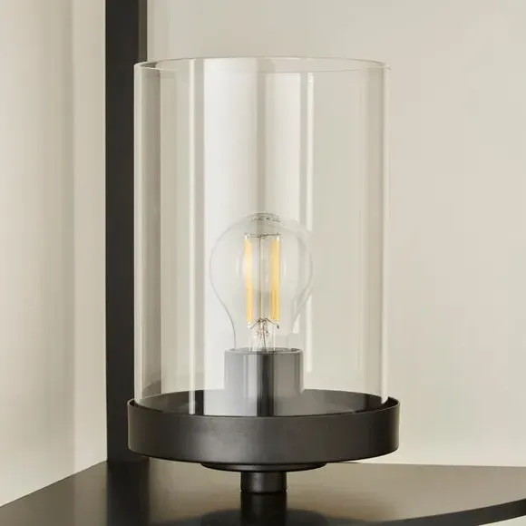 Corner Floor Lamp with Shelves - Black