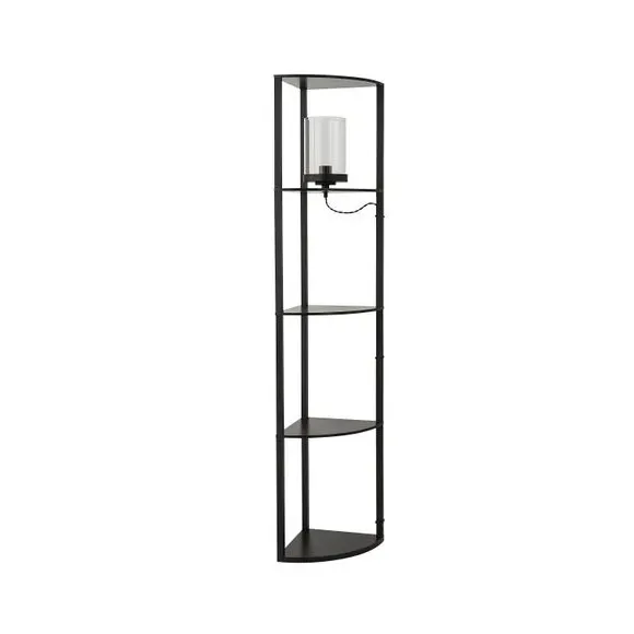 Corner Floor Lamp with Shelves - Black