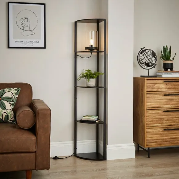 Corner Floor Lamp with Shelves - Black image