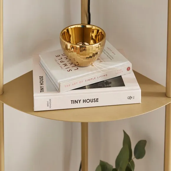 Corner Floor Lamp with Shelves - Gold, Metal