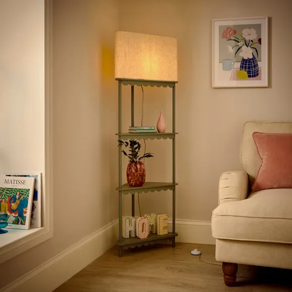 Corner Floor Lamp with Shelves - Lilypad, Metal