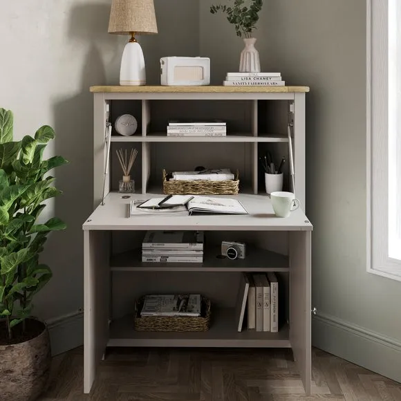 Corner Hideaway Desk with Storage - Stone, Oak