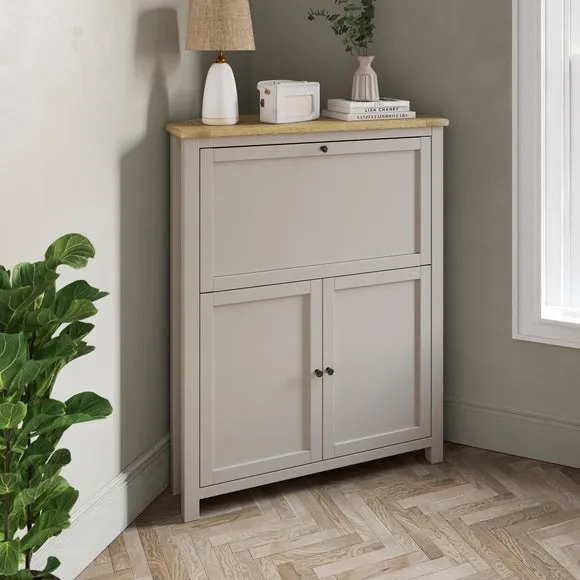 Corner Hideaway Desk with Storage - Stone, Oak