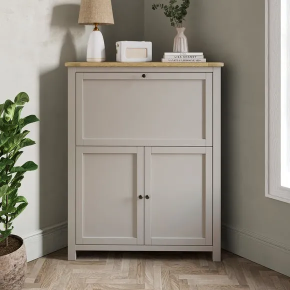 Corner Hideaway Desk with Storage - Stone, Oak image