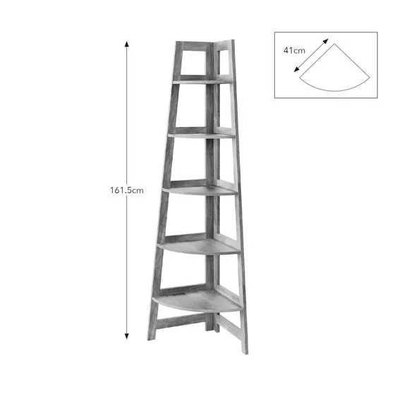 Corner Ladder Shelf with 5 Tiers - Mango Wood
