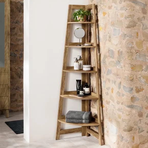 Corner Ladder Shelf with 5 Tiers - Mango Wood