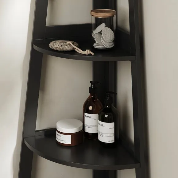 Corner Ladder Shelving Unit - Black, Wood