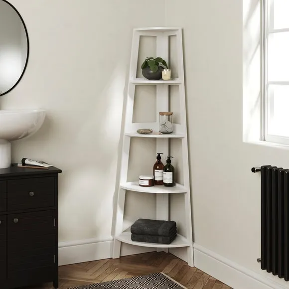 Corner Ladder Shelving Unit - White, Wood