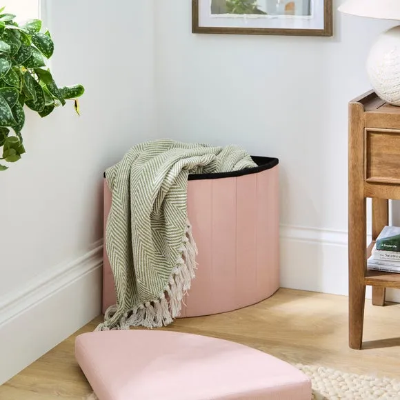 Corner Ottoman with Storage - Blush, Faux Linen