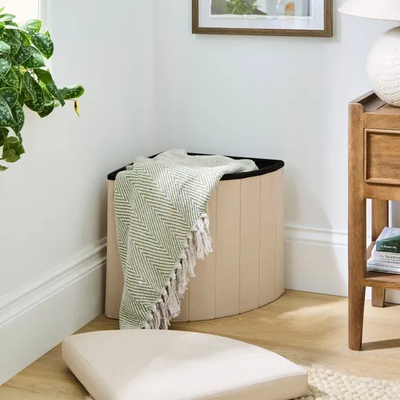 Corner Ottoman with Storage - Cream, Faux Linen