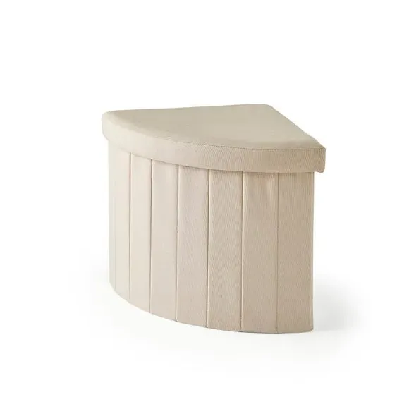 Corner Ottoman with Storage - Cream, Faux Linen