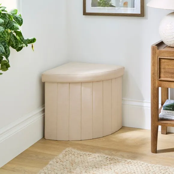 Corner Ottoman with Storage - Cream, Faux Linen