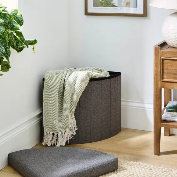 Corner Ottoman with Storage - Grey, Faux Linen