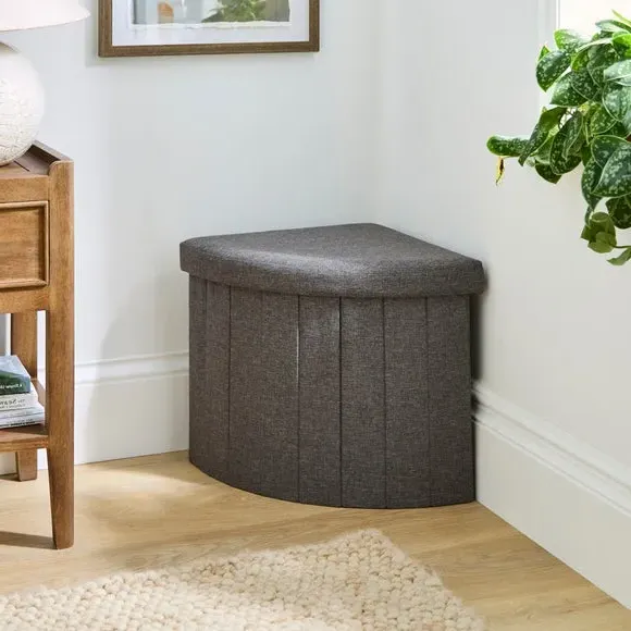 Corner Ottoman with Storage - Grey, Faux Linen