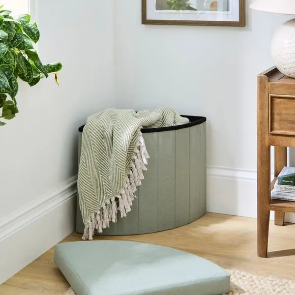 Corner Ottoman with Storage - Sage, Faux Linen