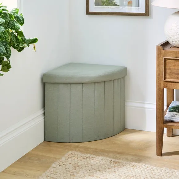 Corner Ottoman with Storage - Sage, Faux Linen