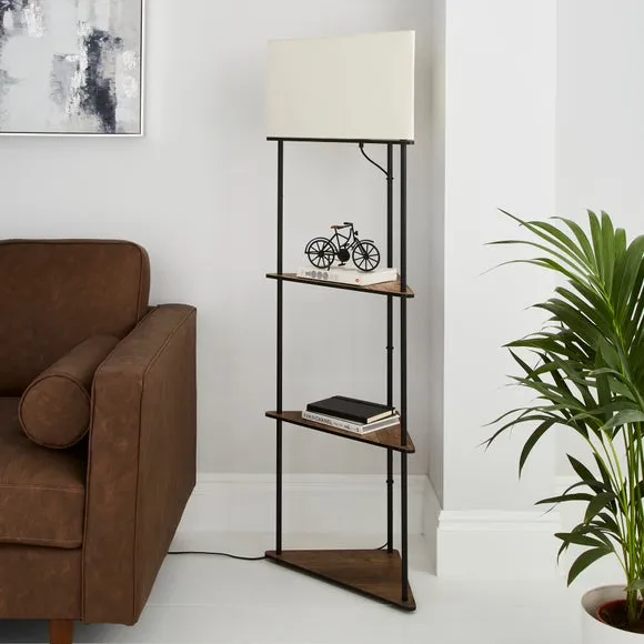Corner Shelved Floor Lamp - Rustic Pine, Wood