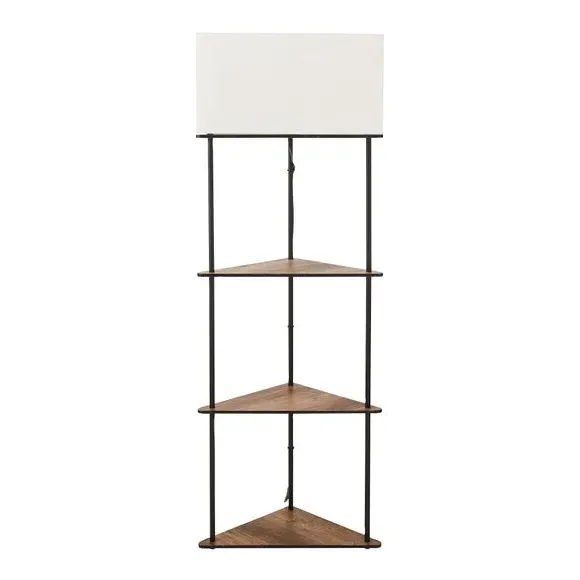 Corner Shelved Floor Lamp - Rustic Pine, Wood