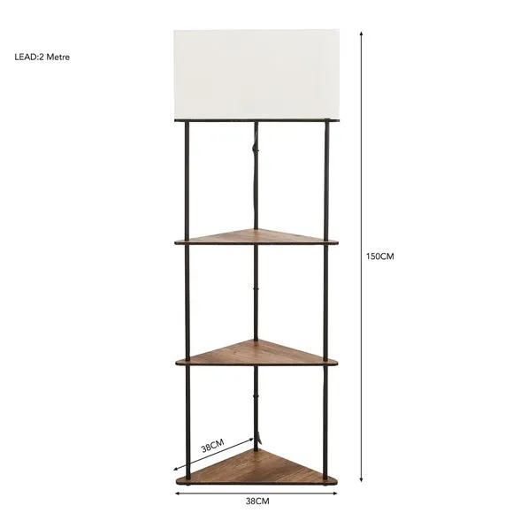 Corner Shelved Floor Lamp - Rustic Pine, Wood