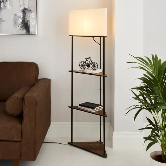 Corner Shelved Floor Lamp - Rustic Pine, Wood