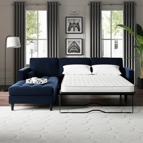 Corner Sofa Bed with Chaise - Navy, Velvet