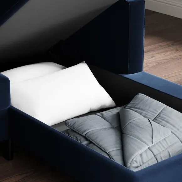 Corner Sofa Bed with Chaise - Navy, Velvet