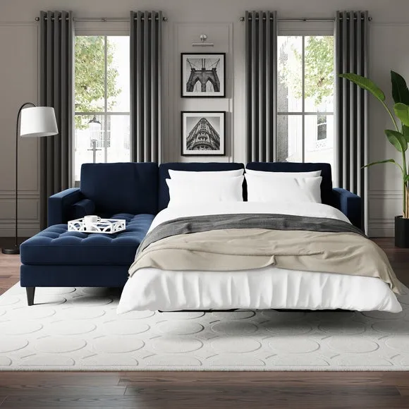 Corner Sofa Bed with Chaise - Navy, Velvet