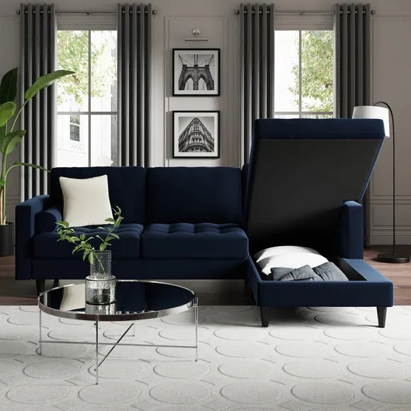 Corner Sofa Bed with Chaise - Navy, Velvet