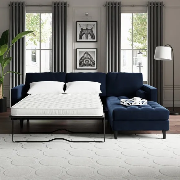 Corner Sofa Bed with Chaise - Navy, Velvet