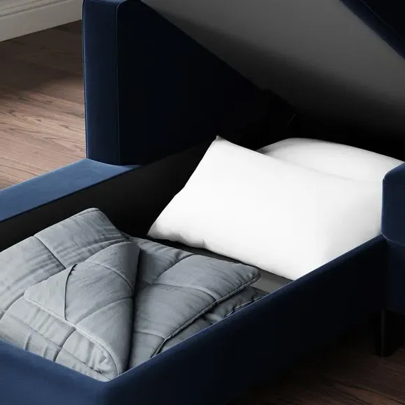 Corner Sofa Bed with Chaise - Navy, Velvet