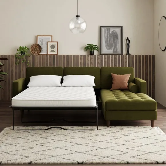 Corner Sofa Bed with Chaise - Olive, Velvet